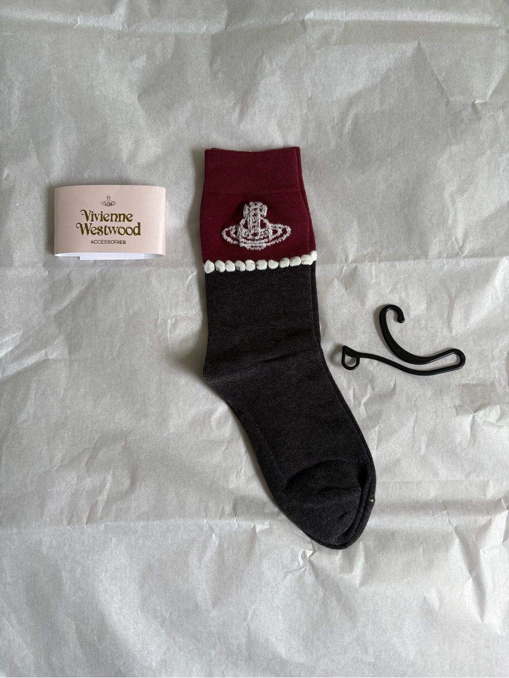 Vivienne Westwood Black & Burgundy Logo Crew Socks